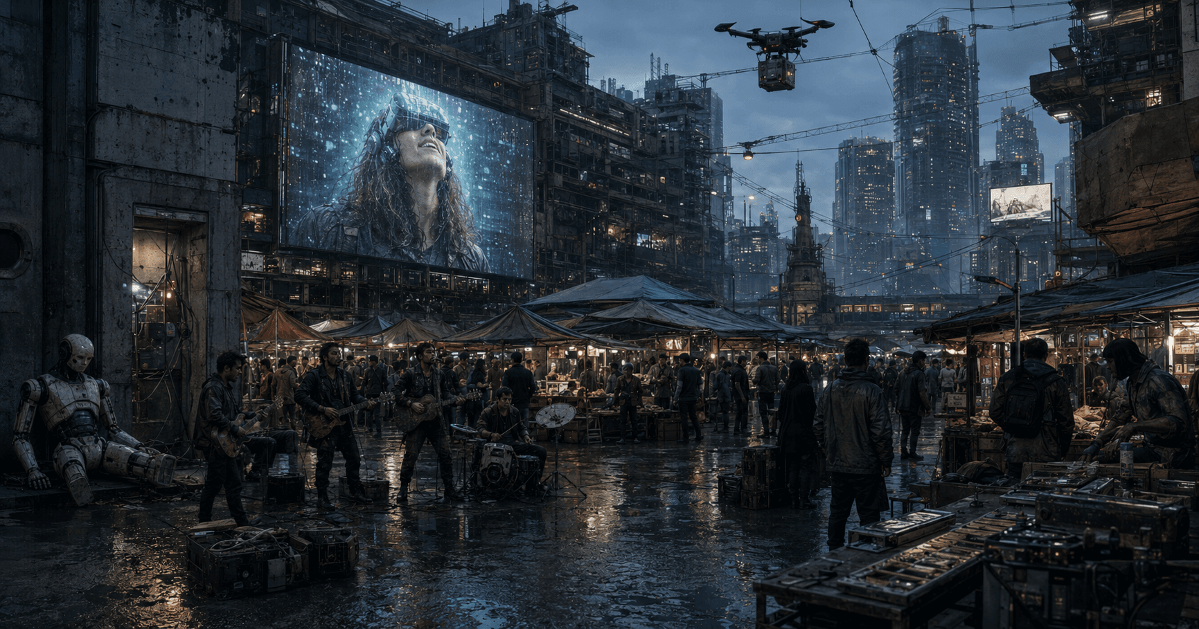 The watched city of SOLD, beneath giant screens and surveillance drones